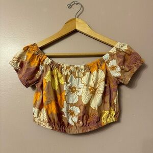 Aritzia Wilfred Adelisa Floral Crop Top Brown Women Size S